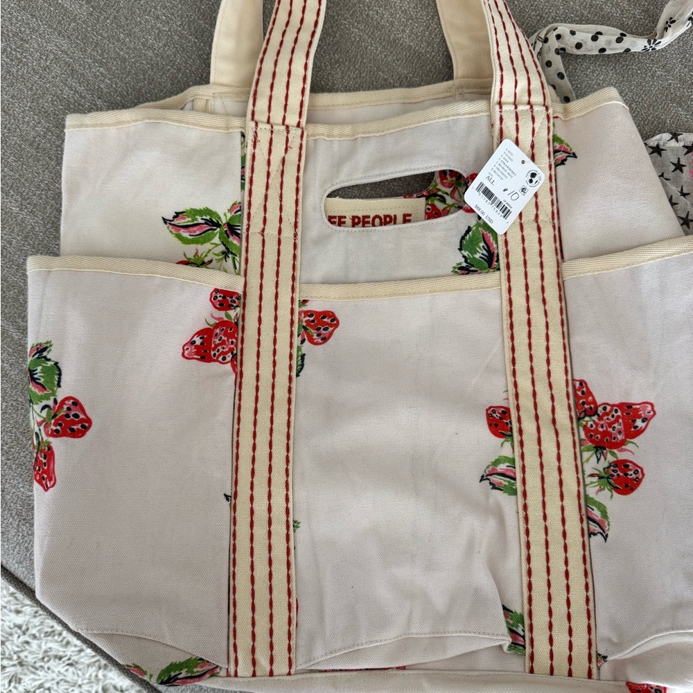 Free People Cream Strawberry Tote Bag